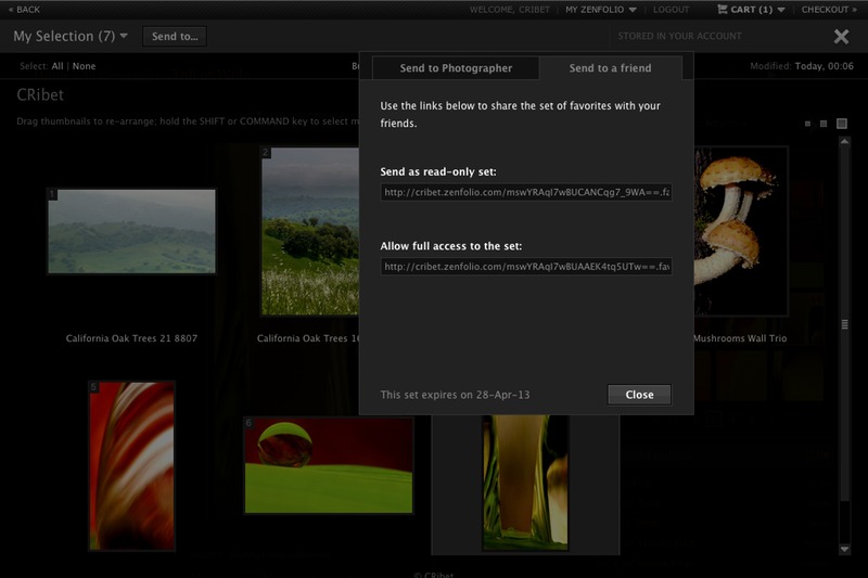 Zenfolio Favorites Set share with Friend